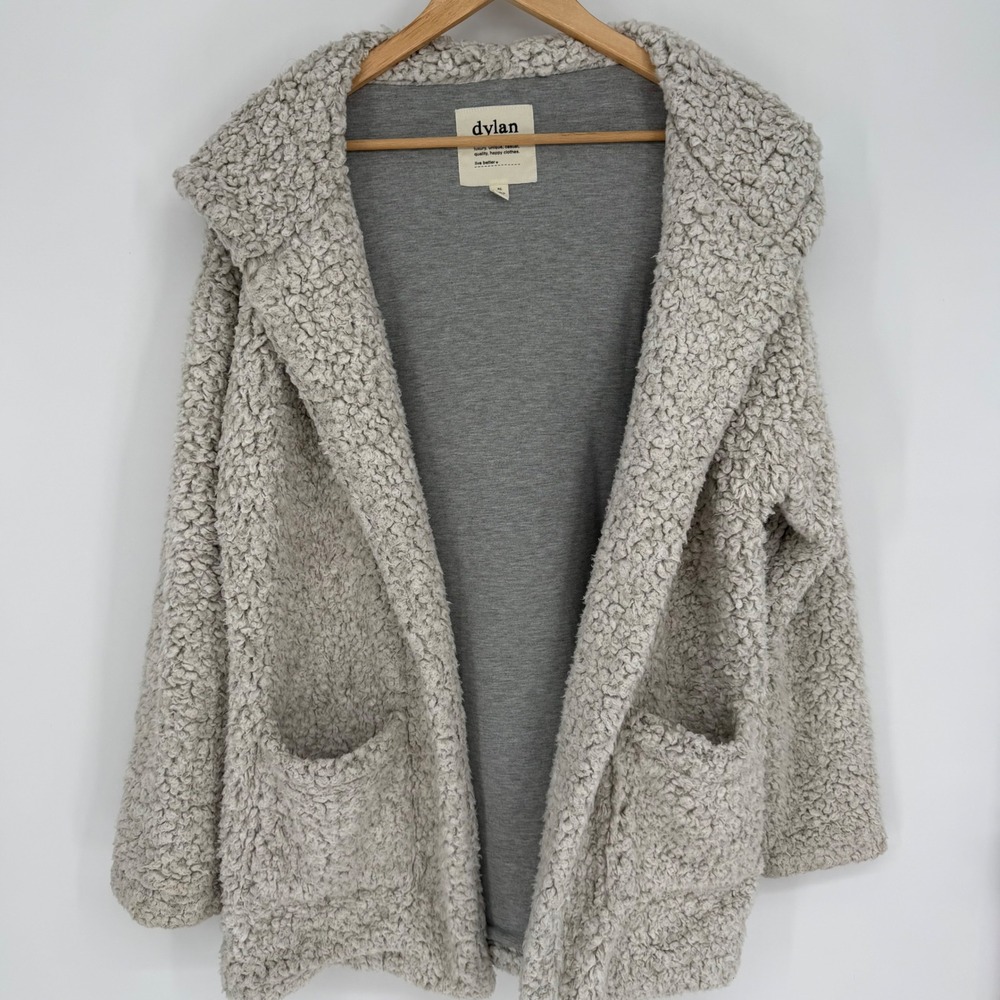 Dylan Los Angeles Women Grey Sherpa Hooded Open Front Cardigan Jacket XL
